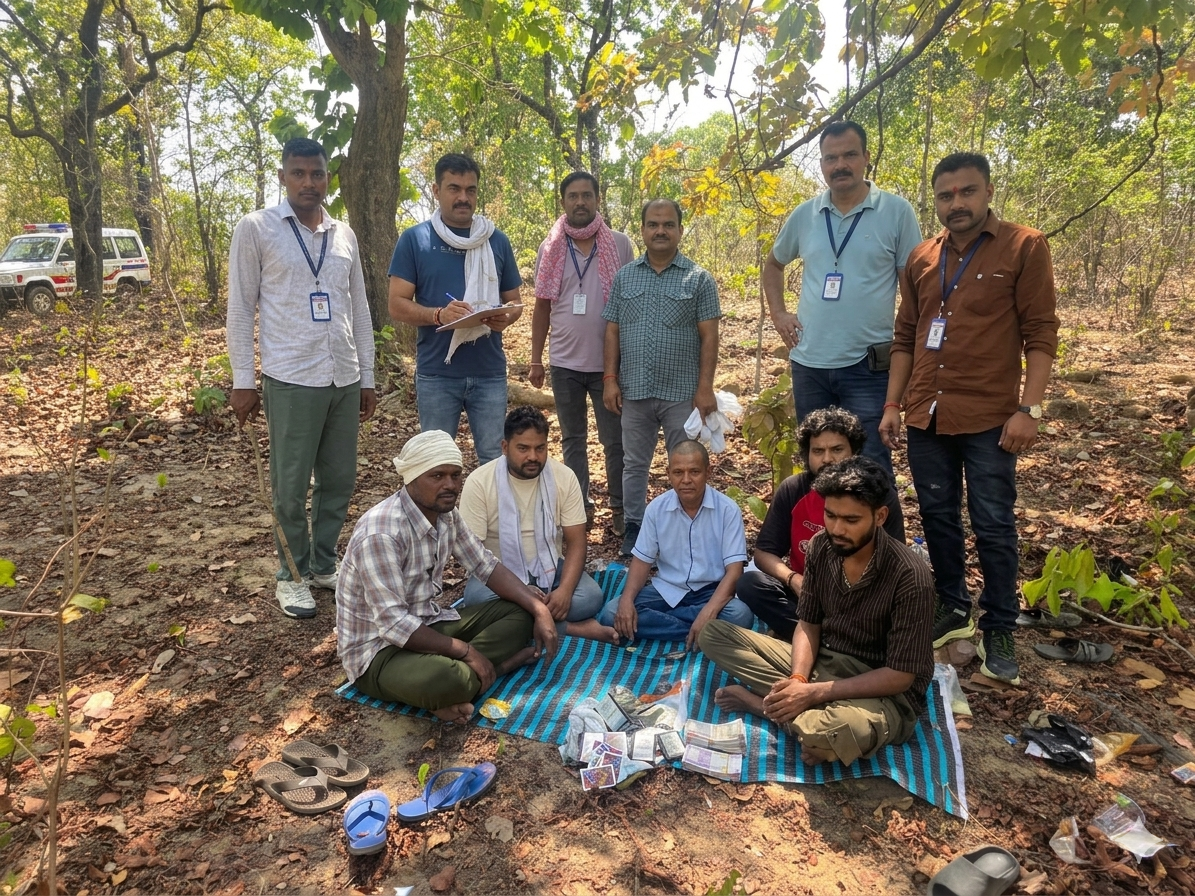 जंगल में जुआ खेल रहे पांच आरोपी गिरफ्तार, एमसीबी पुलिस की बड़ी कार्रवाई