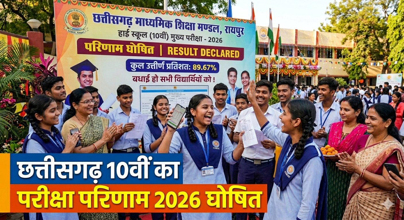 CGBSE 10वीं बोर्ड परिणाम: प्रदेश की प्रावीण्य सूची घोषित, जशपुर की सिमरन मज्जी ने किया टॉप; यहाँ देखें टॉप-10 होनहारों के नाम